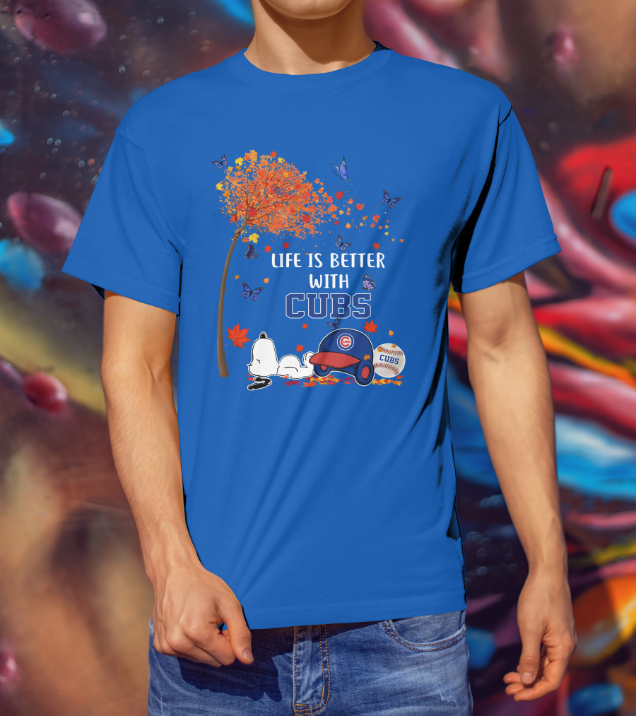 Life Is Better With Cubs Autumn Tree Baseball Hat And Ball T-Shirt