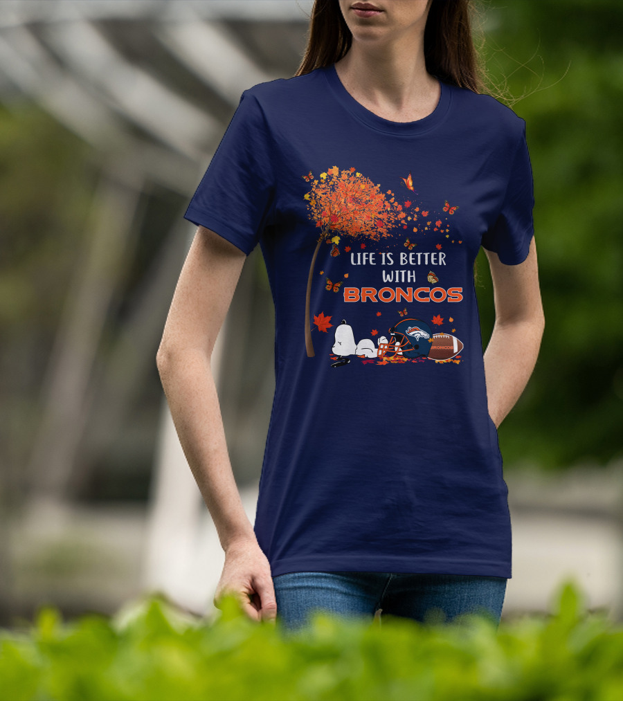 Life Is Better With Broncos Tree Butterflies Helmet Football T-Shirt