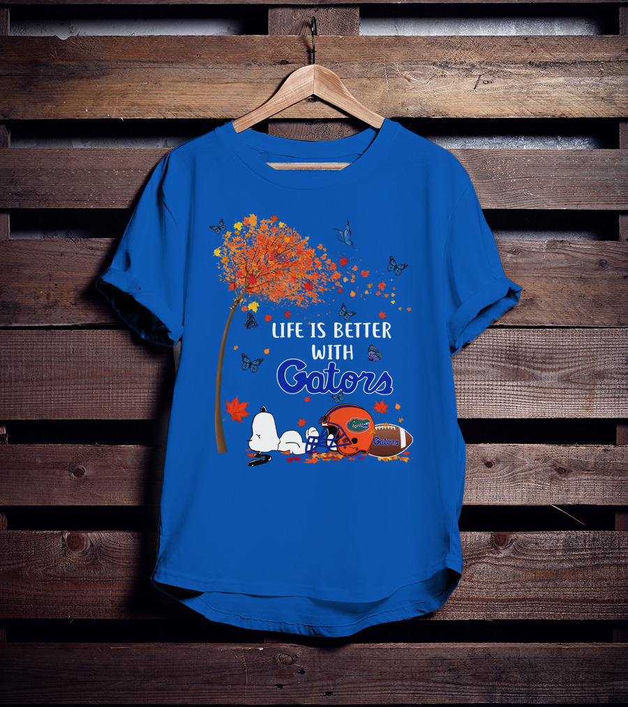 Life Is Better With Florida Gators Snoopy Helmet Football Tree Butterflies T-Shirt