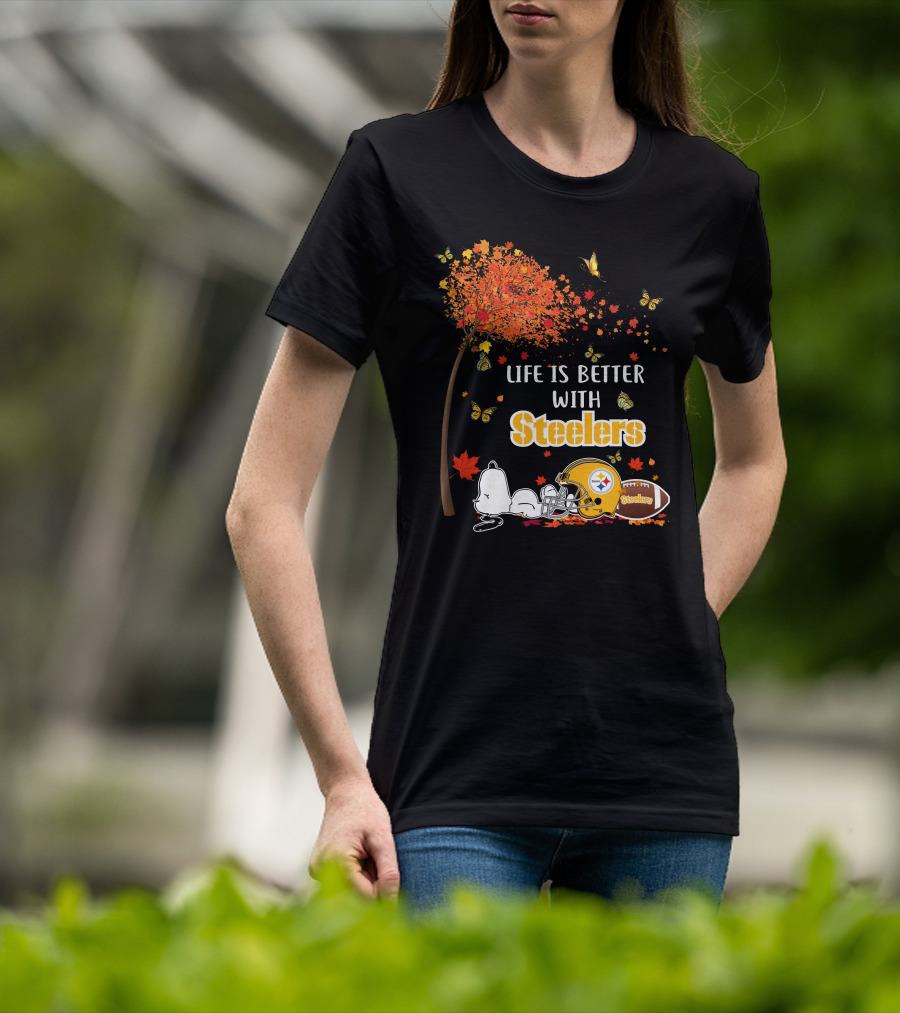 Life Is Better With Steelers Autumn Snoopy Football Helmet T-Shirt
