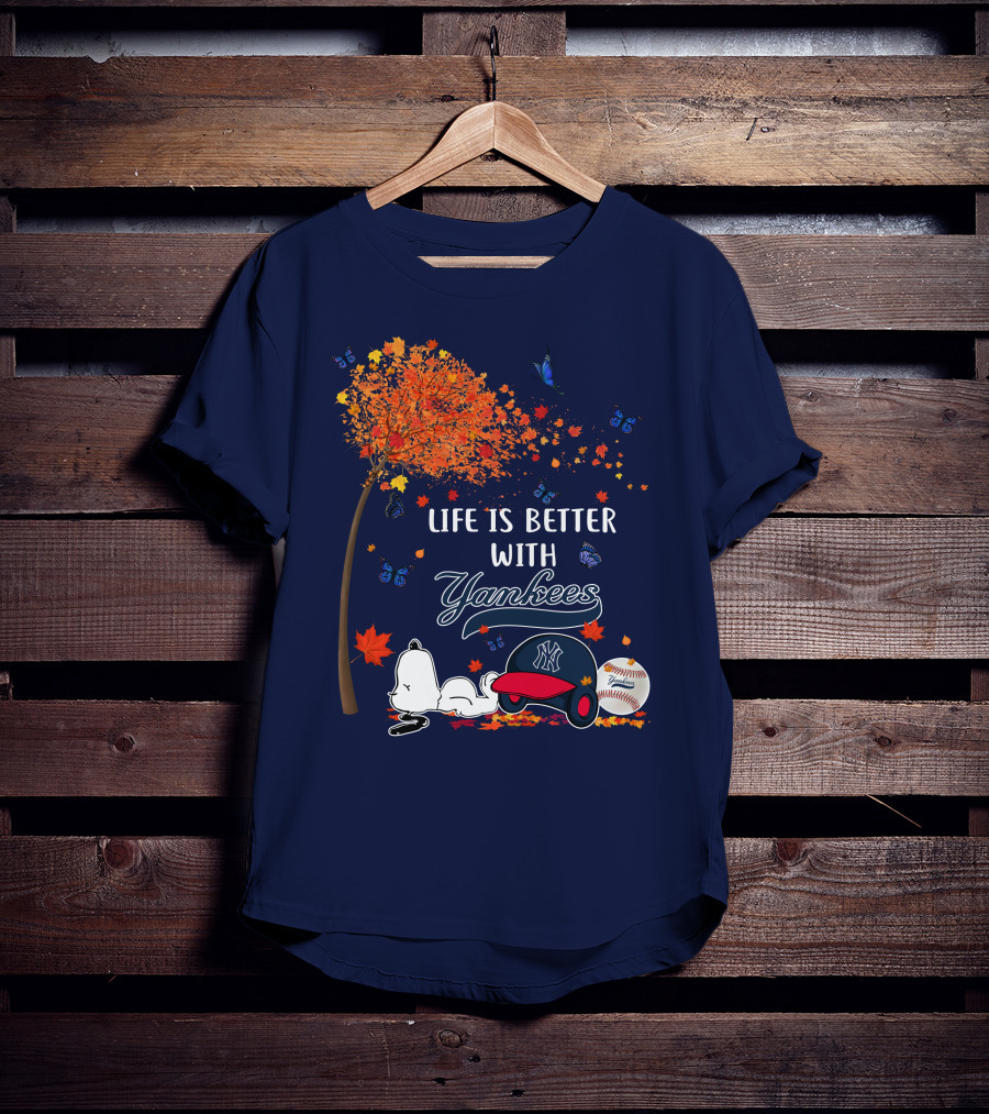 Life Is Better With Yankees Autumn Vibes Snoopy Baseball T-Shirt