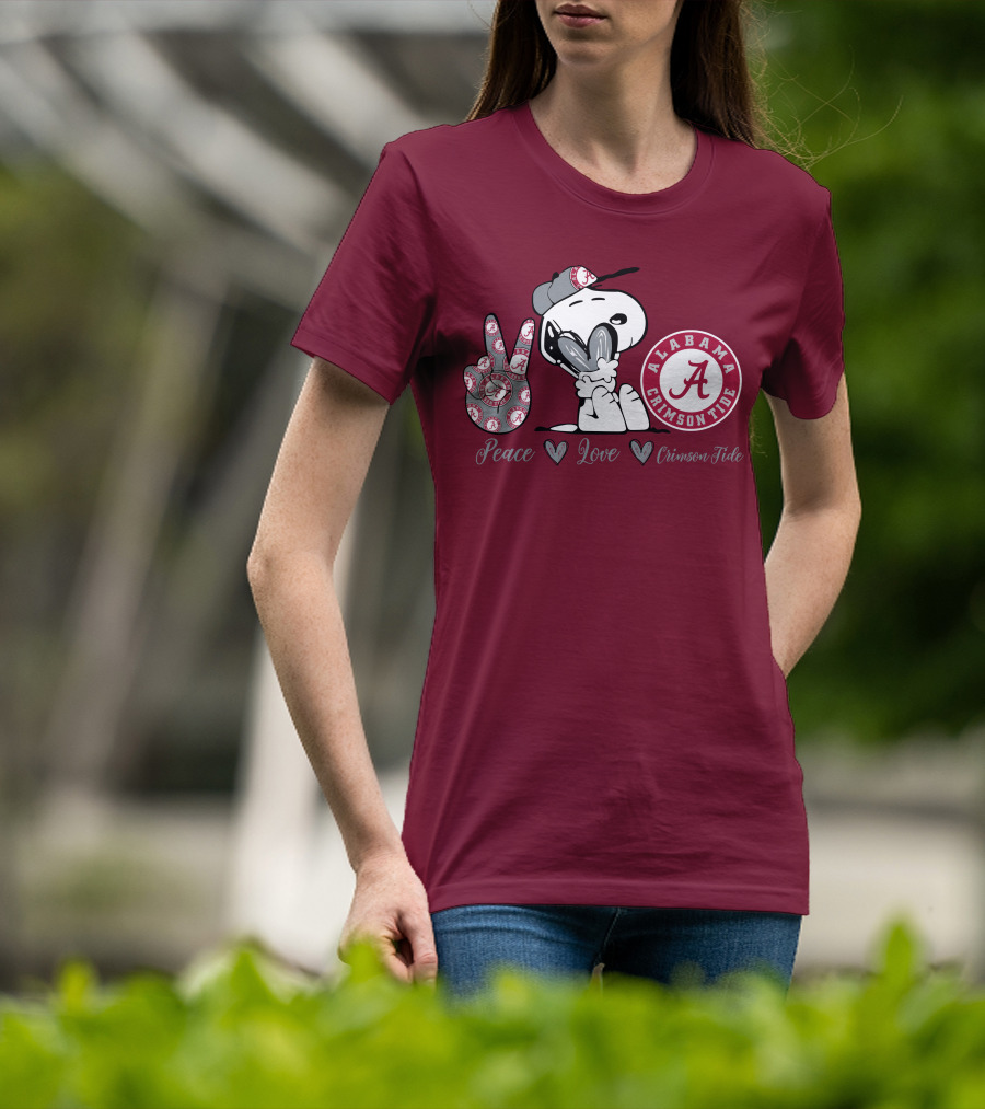 Peace Love Alabama Crimson Tide Snoopy Football Fan Gear T-Shirt
