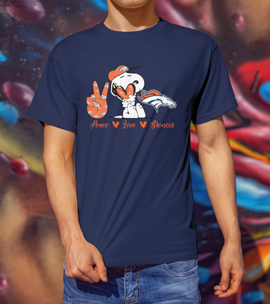 Peace Love Denver Broncos Snoopy Embrace T-Shirt