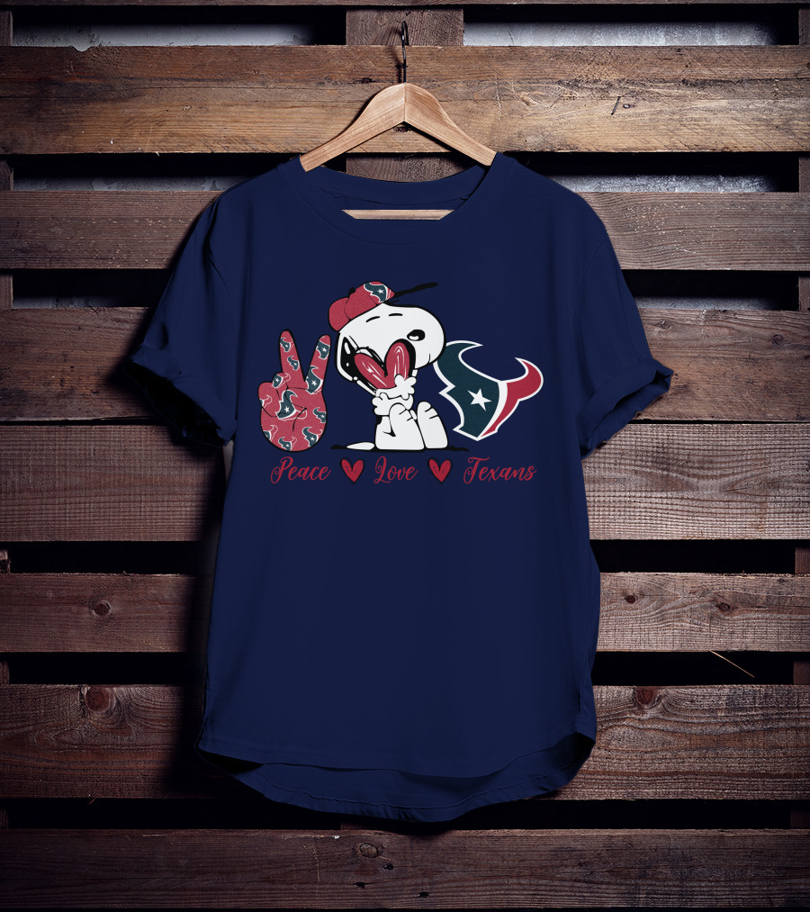Snoopy Peace Love Houston Texans Football Fan T-Shirt