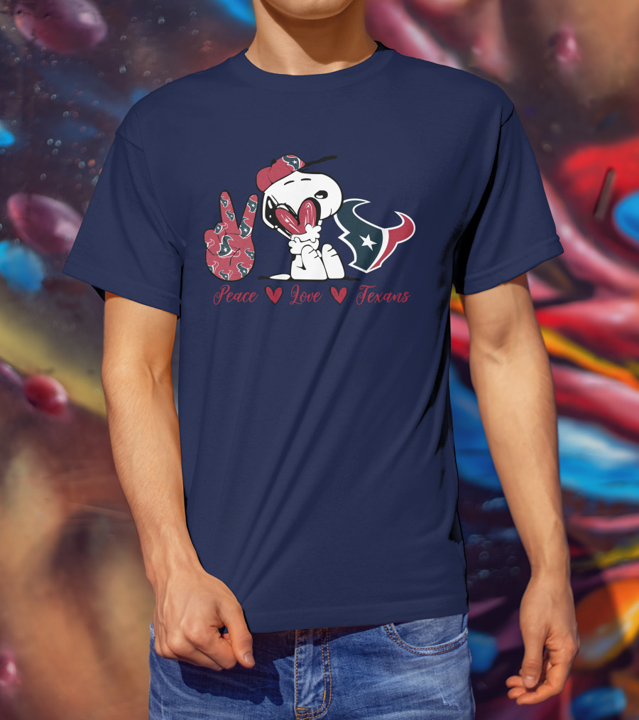 Snoopy Peace Love Houston Texans Football Fan T-Shirt