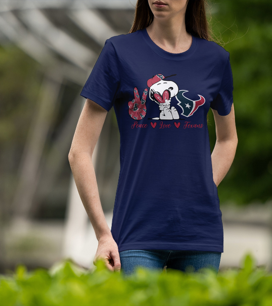 Snoopy Peace Love Houston Texans Football Fan T-Shirt