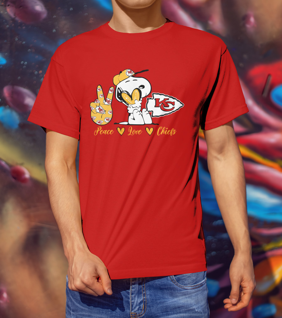 Peace Love Kansas City Chiefs Snoopy Nfl Emojis T-Shirt