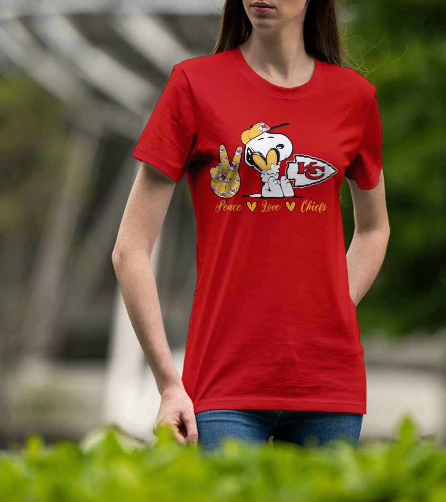 Peace Love Kansas City Chiefs Snoopy Nfl Emojis T-Shirt