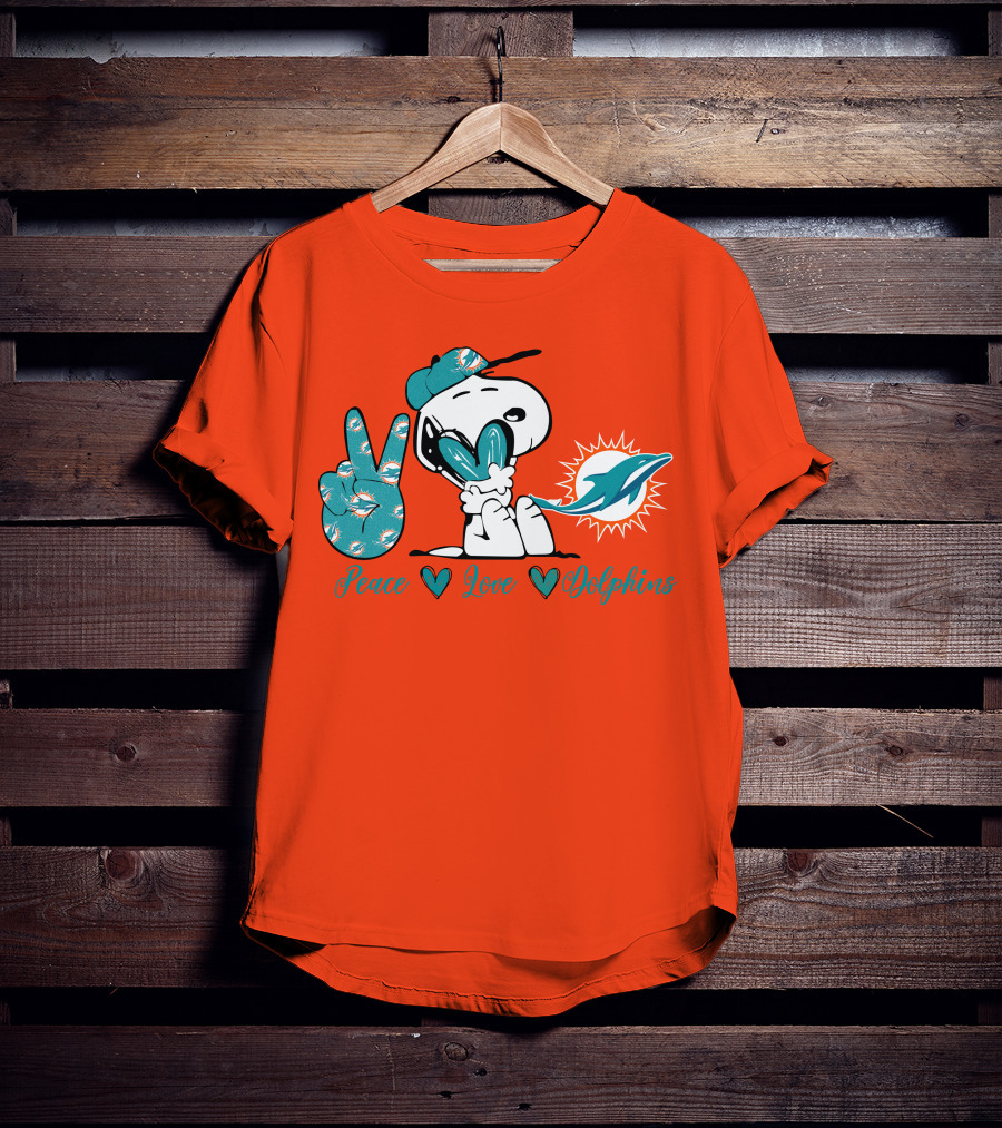 Peace Love Miami Dolphins Snoopy Fan T-Shirt