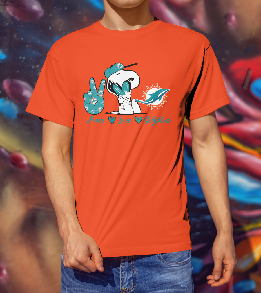 Peace Love Miami Dolphins Snoopy Fan T-Shirt