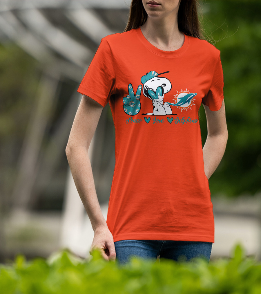 Peace Love Miami Dolphins Snoopy Fan T-Shirt