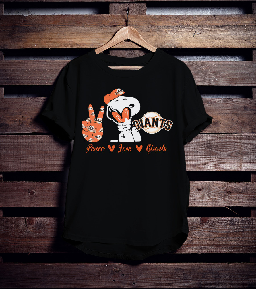 Peace Love Giants Snoopy Baseball Theme T-Shirt