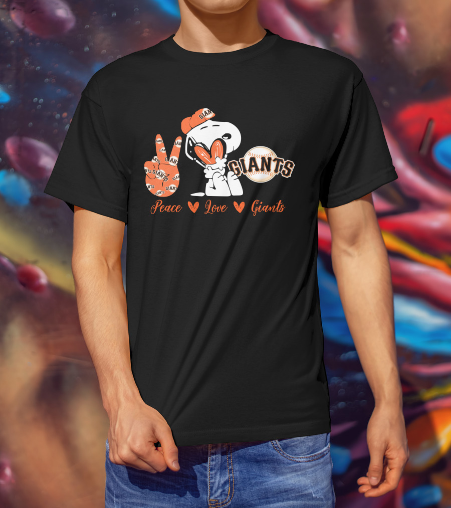Peace Love Giants Snoopy Baseball Theme T-Shirt