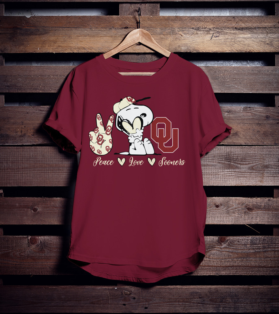 Peace Love Oklahoma Sooners Snoopy Ou T-Shirt
