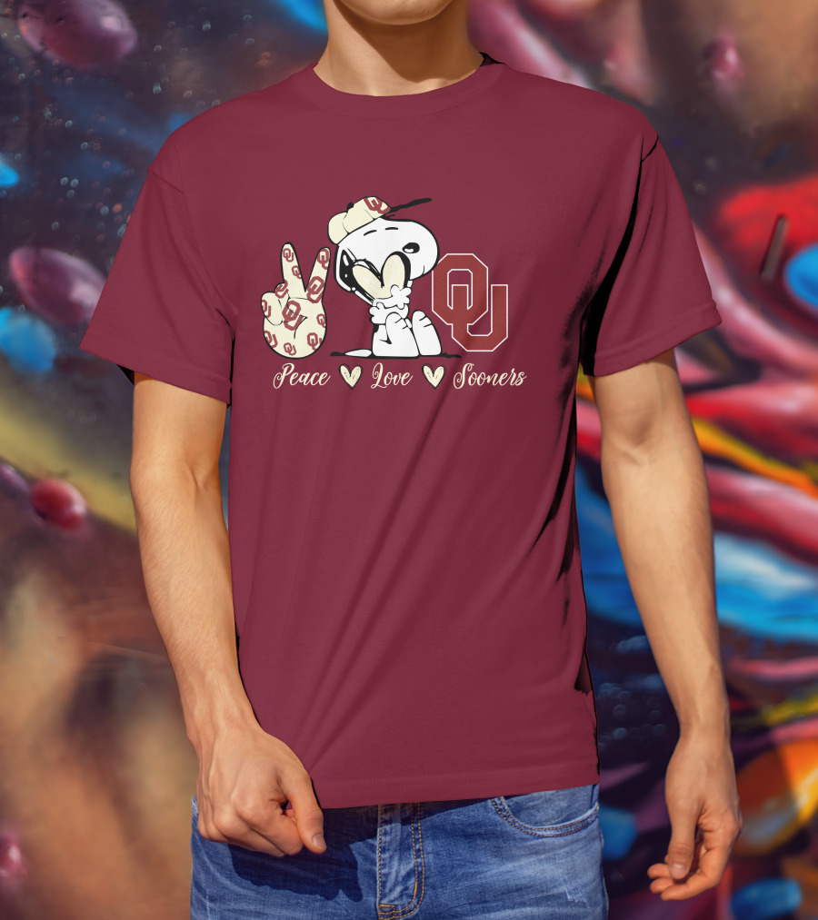 Peace Love Oklahoma Sooners Snoopy Ou T-Shirt