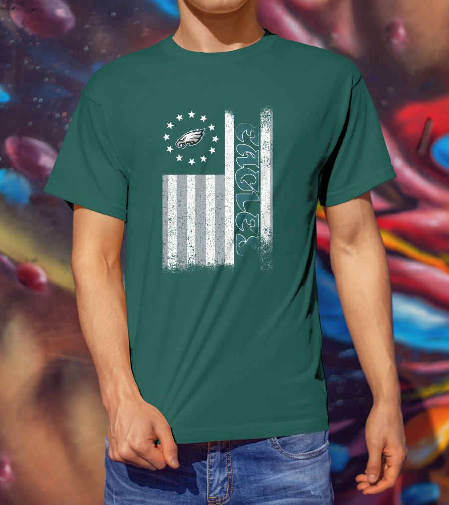 Philadelphia Eagles Stars And Stripes American Flag T-Shirt