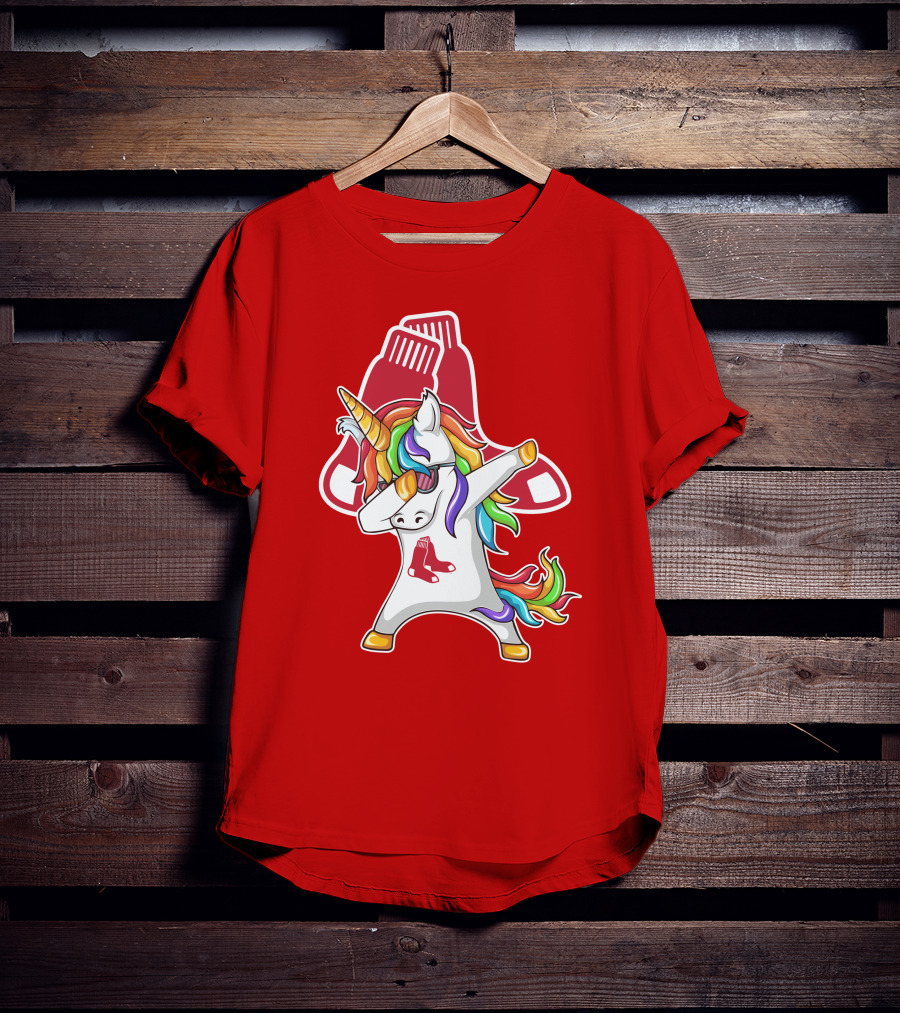 Boston Red Sox Dabbing Unicorn Rainbow Mane Sox T-Shirt