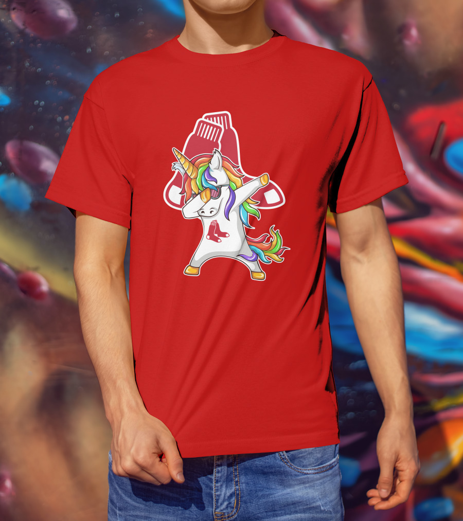 Boston Red Sox Dabbing Unicorn Rainbow Mane Sox T-Shirt