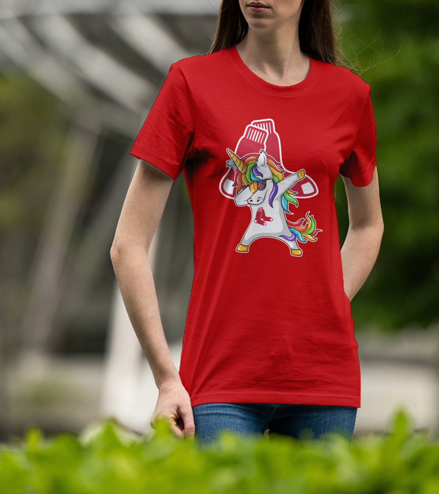 Boston Red Sox Dabbing Unicorn Rainbow Mane Sox T-Shirt