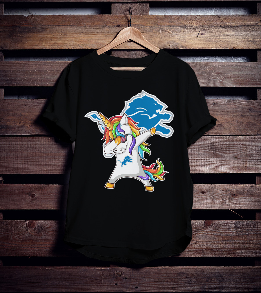 Detroit Lions Rainbow Unicorn Dabbing T-Shirt