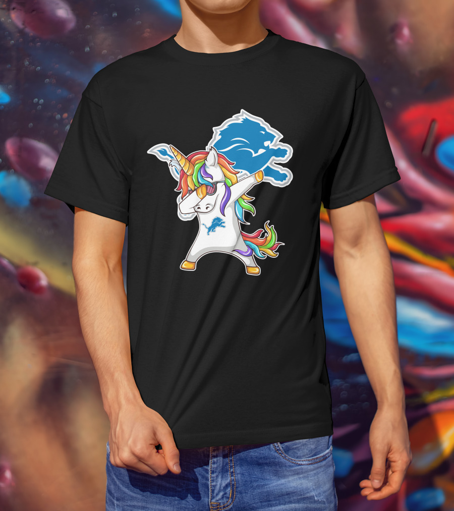 Detroit Lions Rainbow Unicorn Dabbing T-Shirt