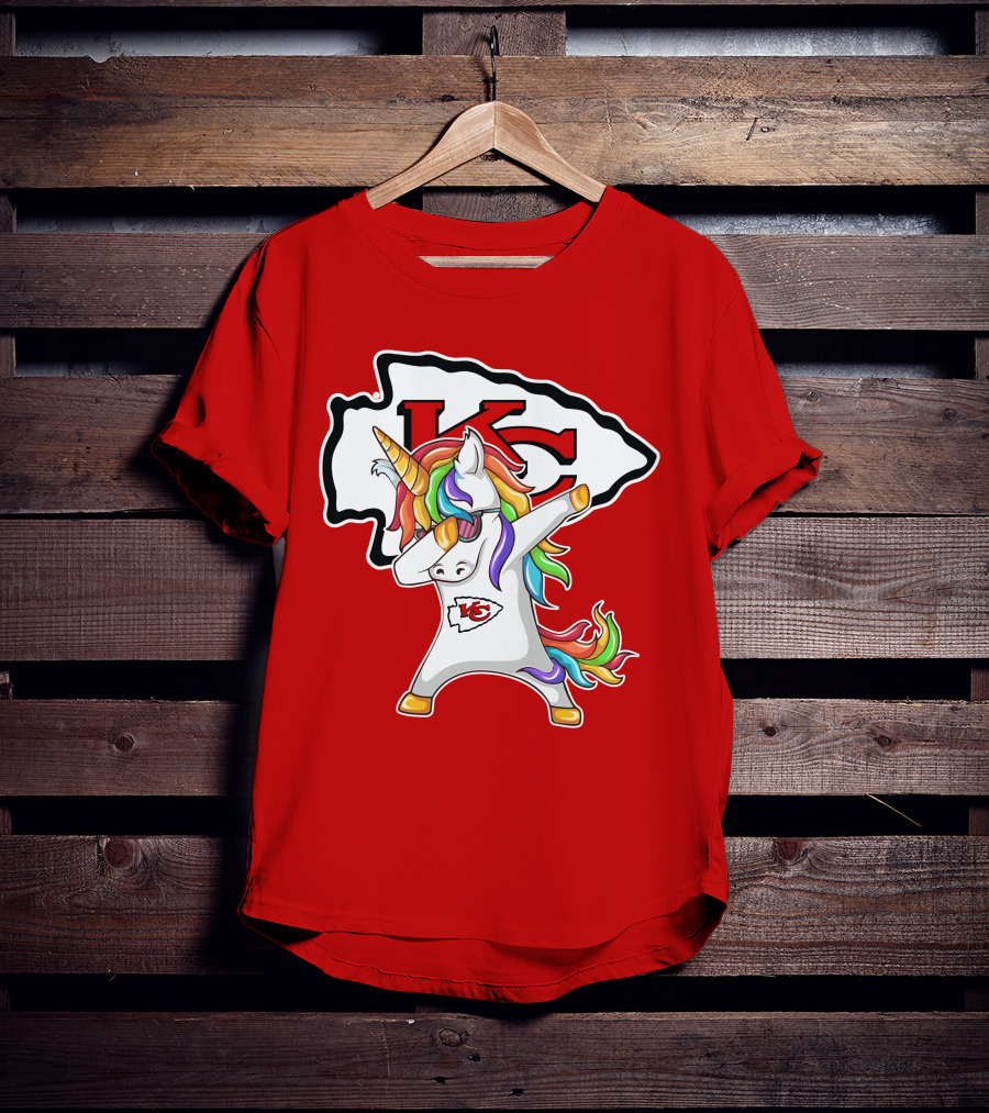 Kansas City Chiefs Unicorn Dabbing KC Logo Rainbow Mane T-Shirt