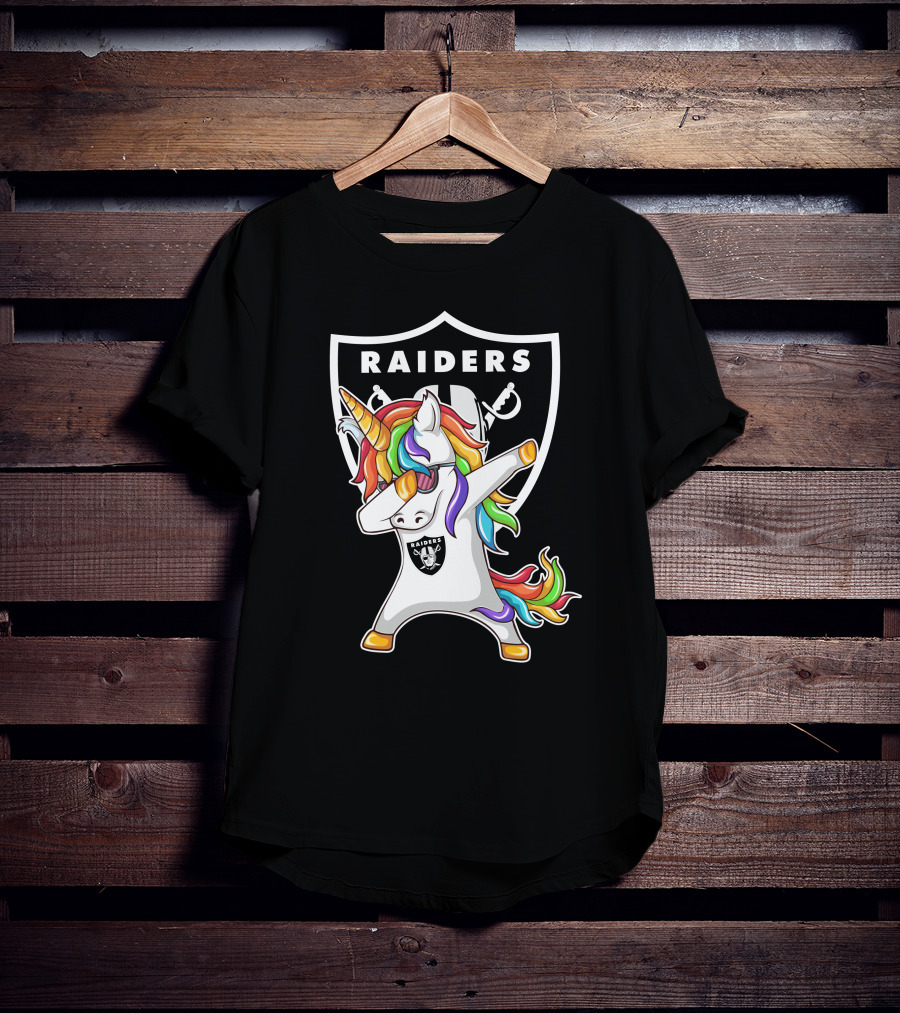 Las Vegas Raiders Unicorn Dabbing With Rainbow Mane In Shield T-Shirt