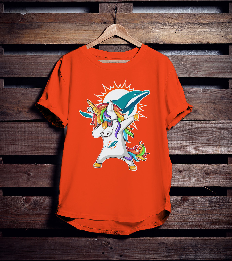 Miami Dolphins Logo Unicorn Dabbing Gesture T-Shirt