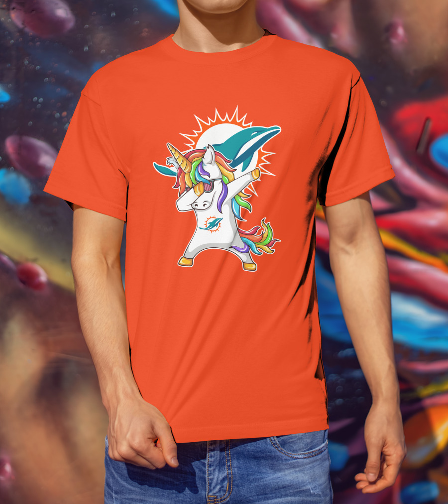 Miami Dolphins Logo Unicorn Dabbing Gesture T-Shirt