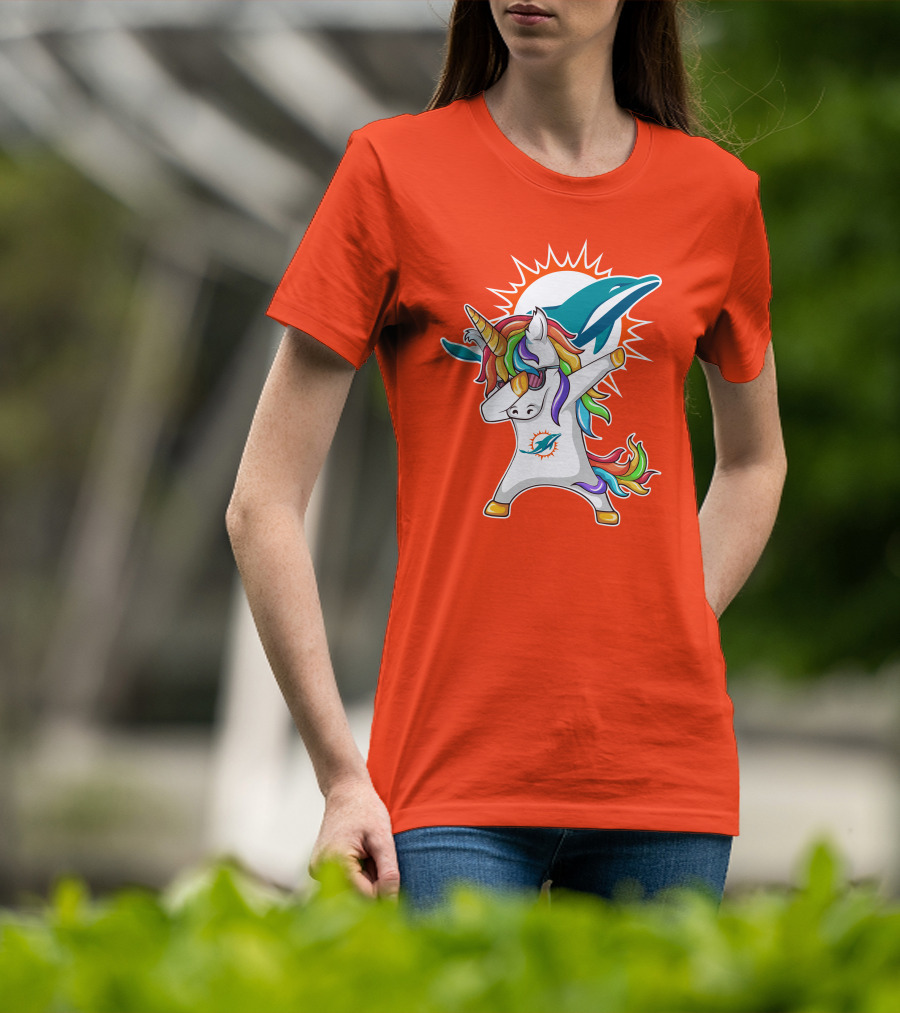 Miami Dolphins Logo Unicorn Dabbing Gesture T-Shirt