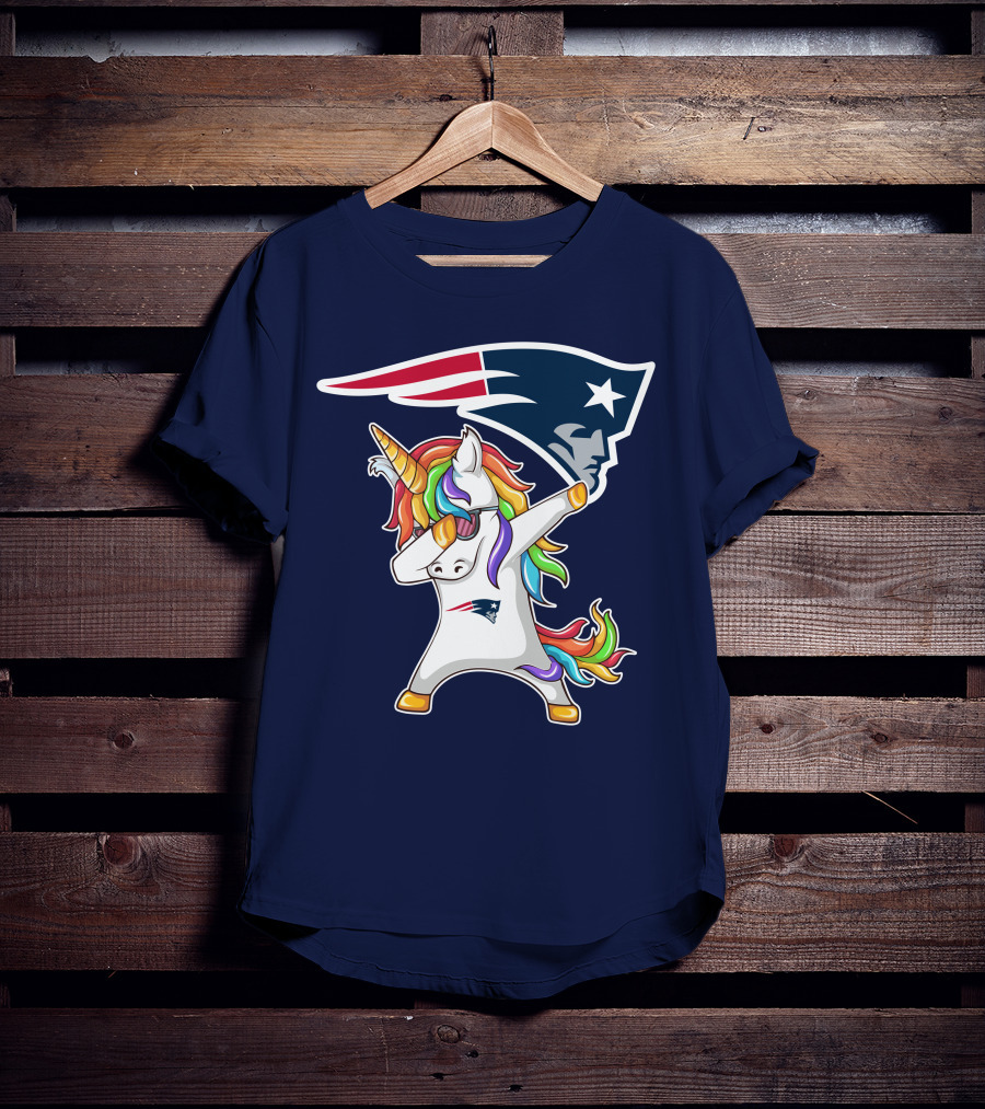New England Patriots Unicorn Dabbing Rainbow Mane NFL T-Shirt