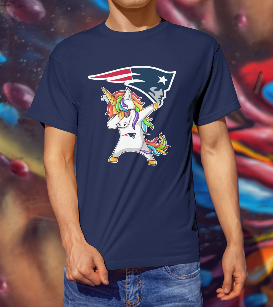New England Patriots Unicorn Dabbing Rainbow Mane NFL T-Shirt