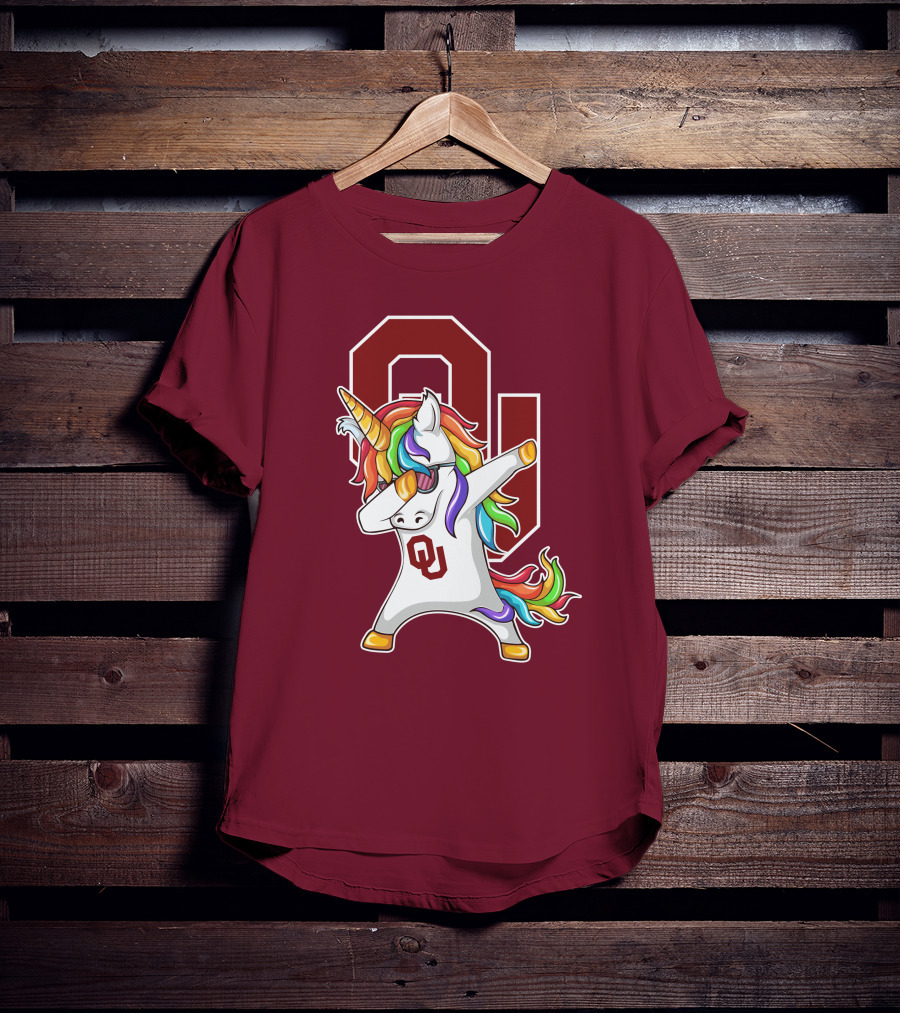 Oklahoma Sooners OU Logo Rainbow Unicorn Dabbing T-Shirt
