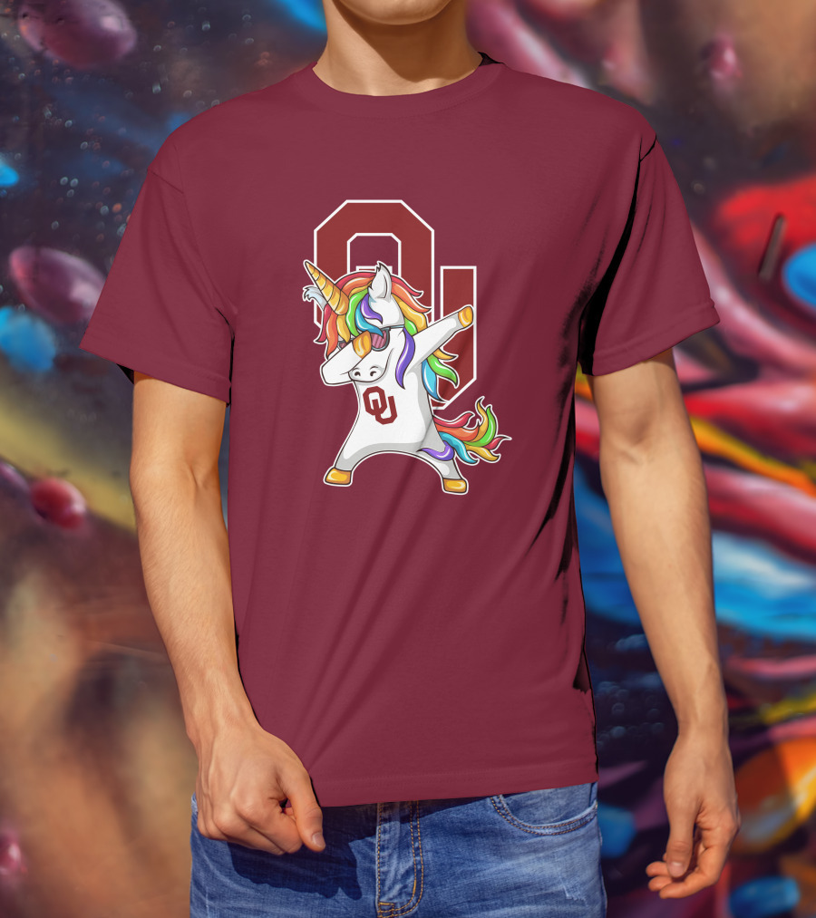 Oklahoma Sooners OU Logo Rainbow Unicorn Dabbing T-Shirt