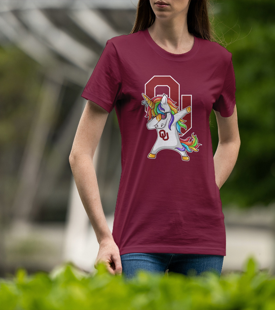 Oklahoma Sooners OU Logo Rainbow Unicorn Dabbing T-Shirt