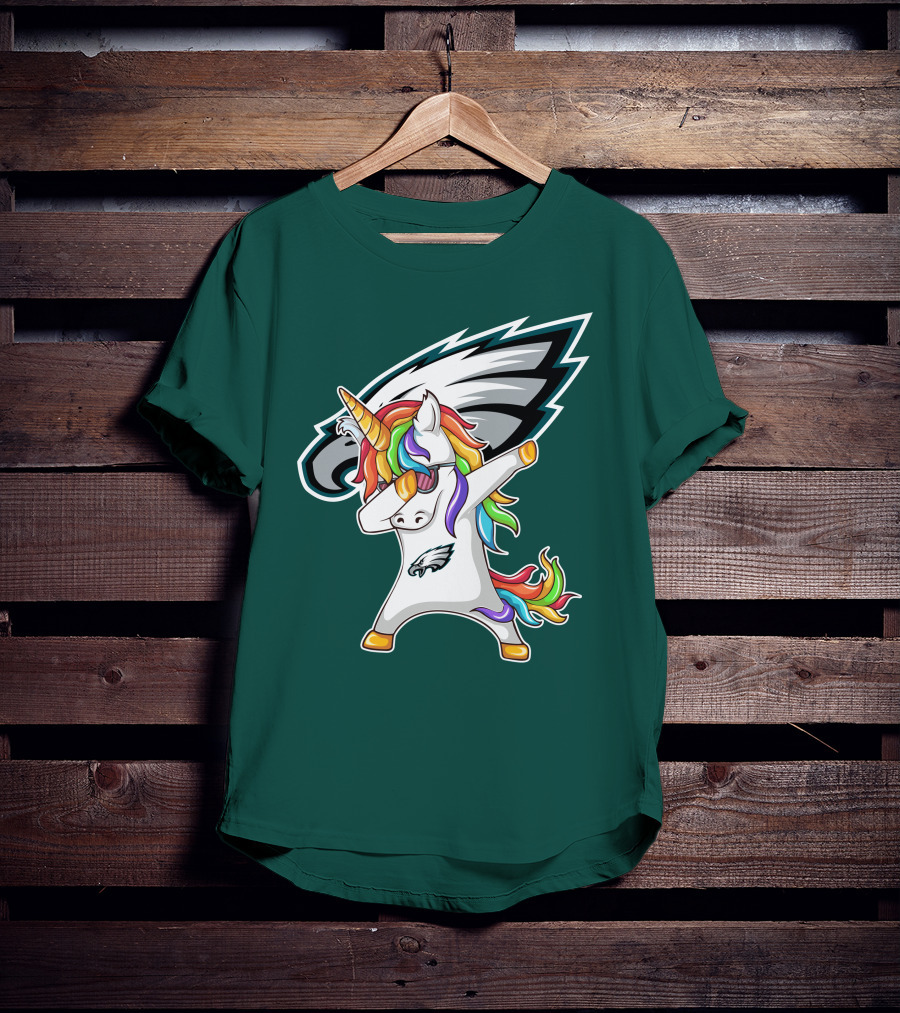 Philadelphia Eagles Unicorn Dabbing Rainbow Mane T-Shirt