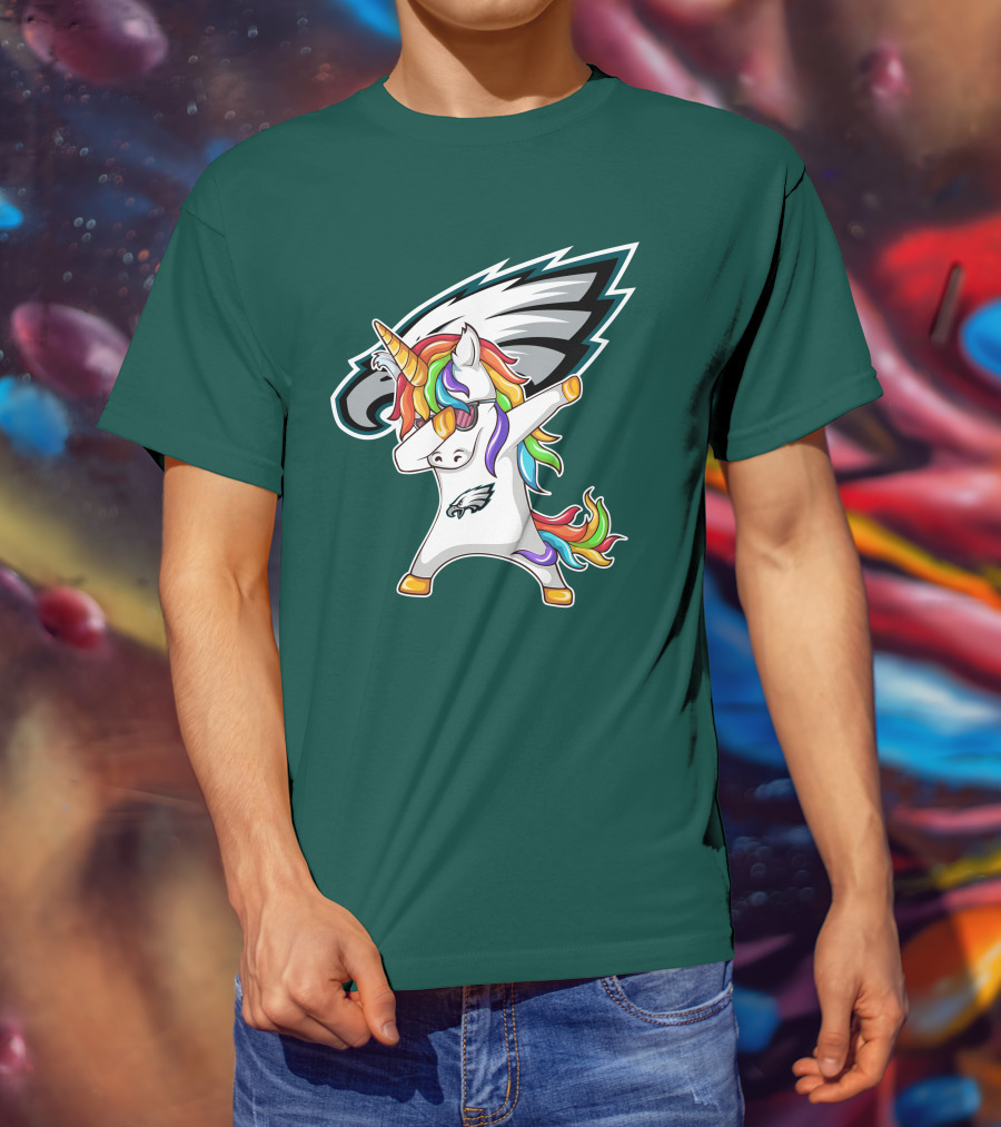 Philadelphia Eagles Unicorn Dabbing Rainbow Mane T-Shirt