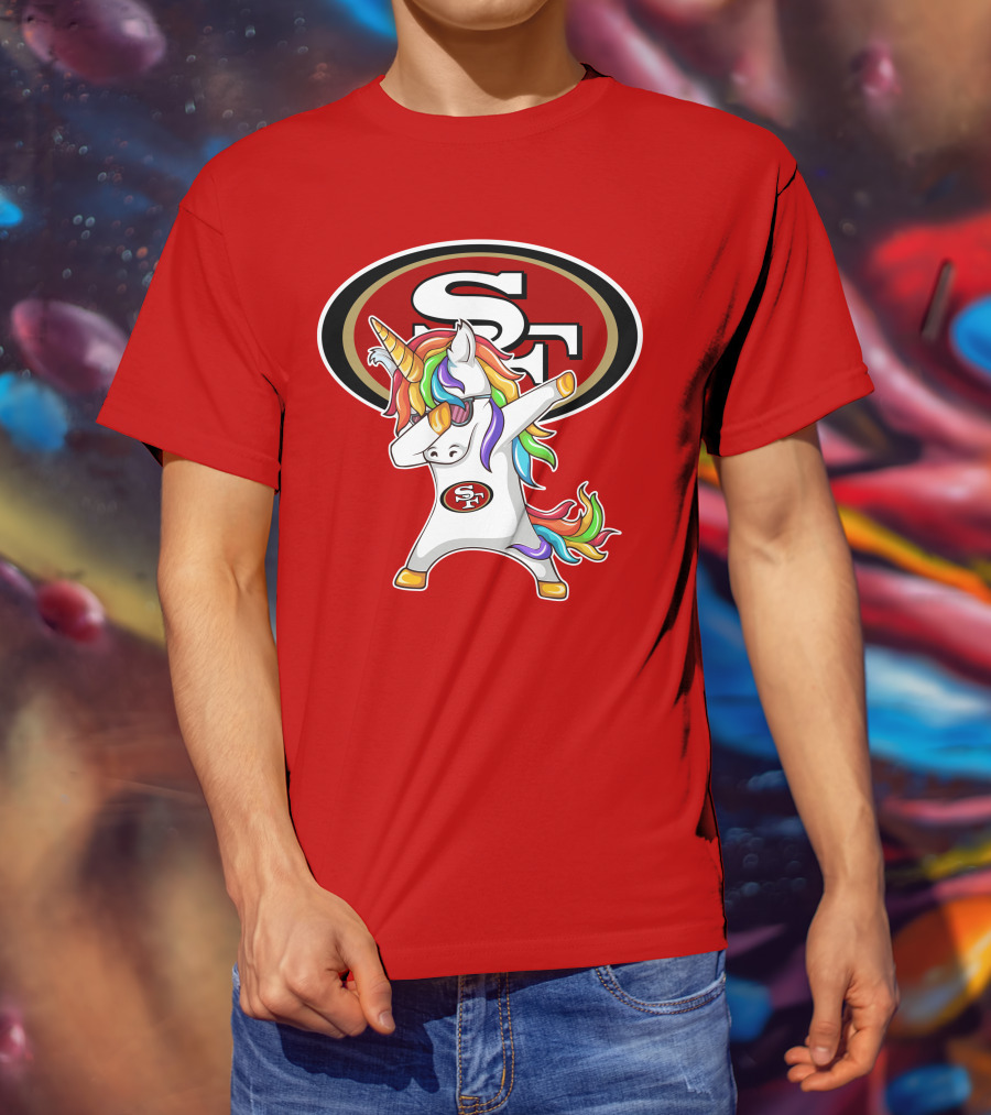 San Francisco 49ers SF Logo Rainbow Unicorn Dabbing T-Shirt