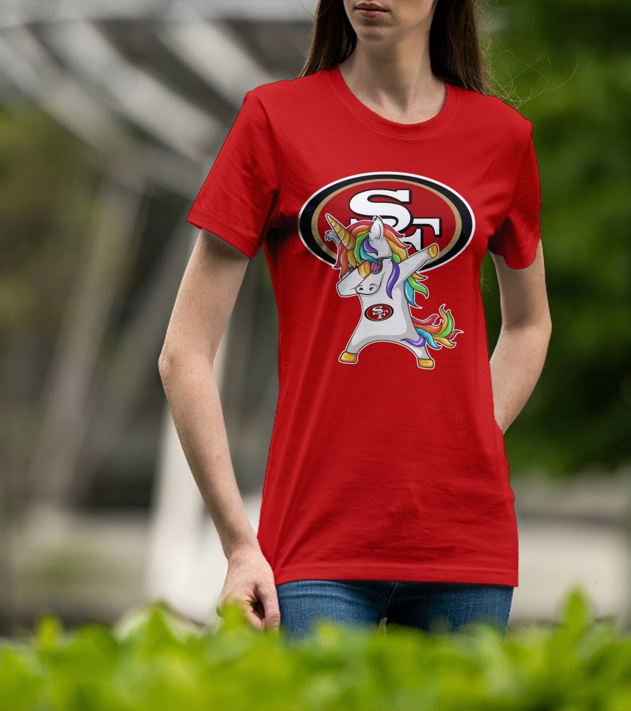 San Francisco 49ers SF Logo Rainbow Unicorn Dabbing T-Shirt