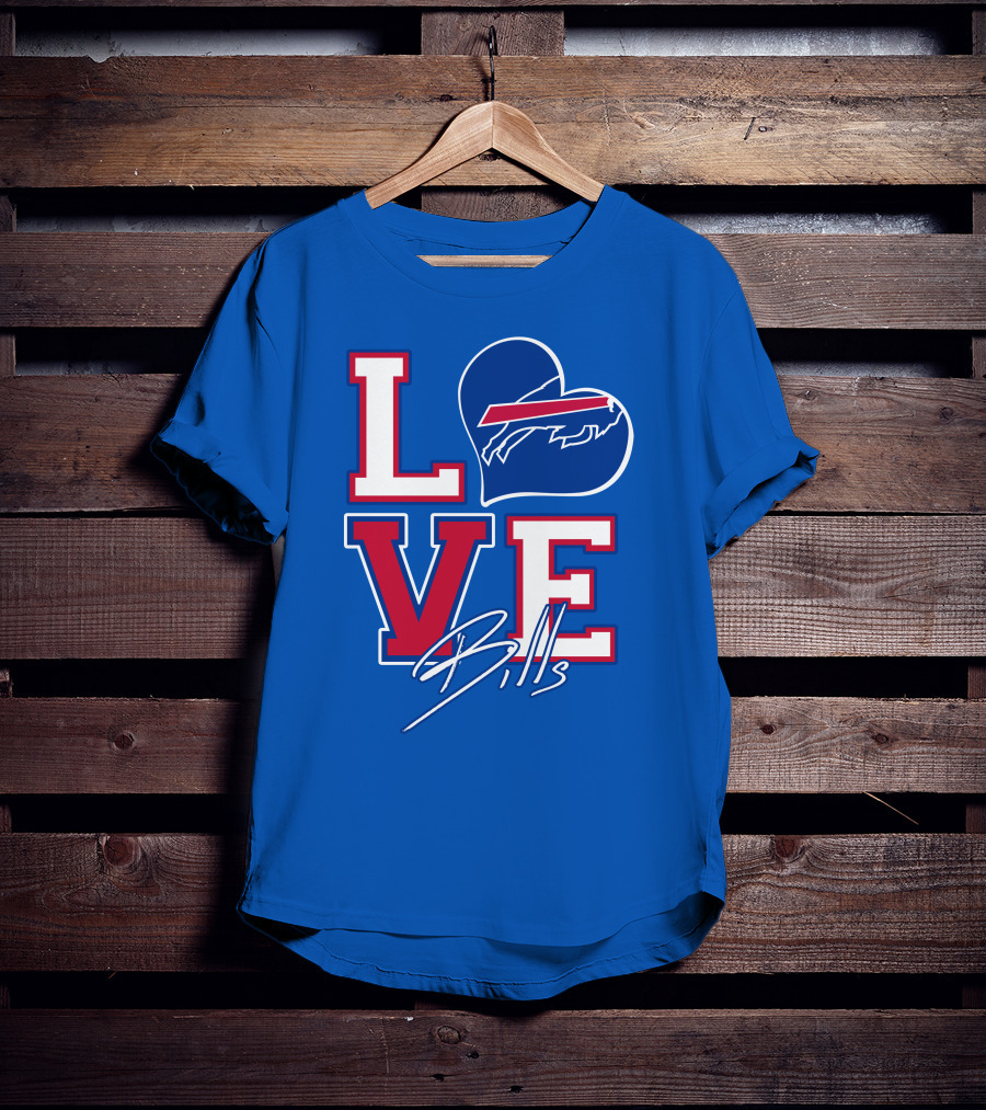 LOVE My Buffalo Bills Heart Logo Featuring Iconic Football Team Emblem T-Shirt