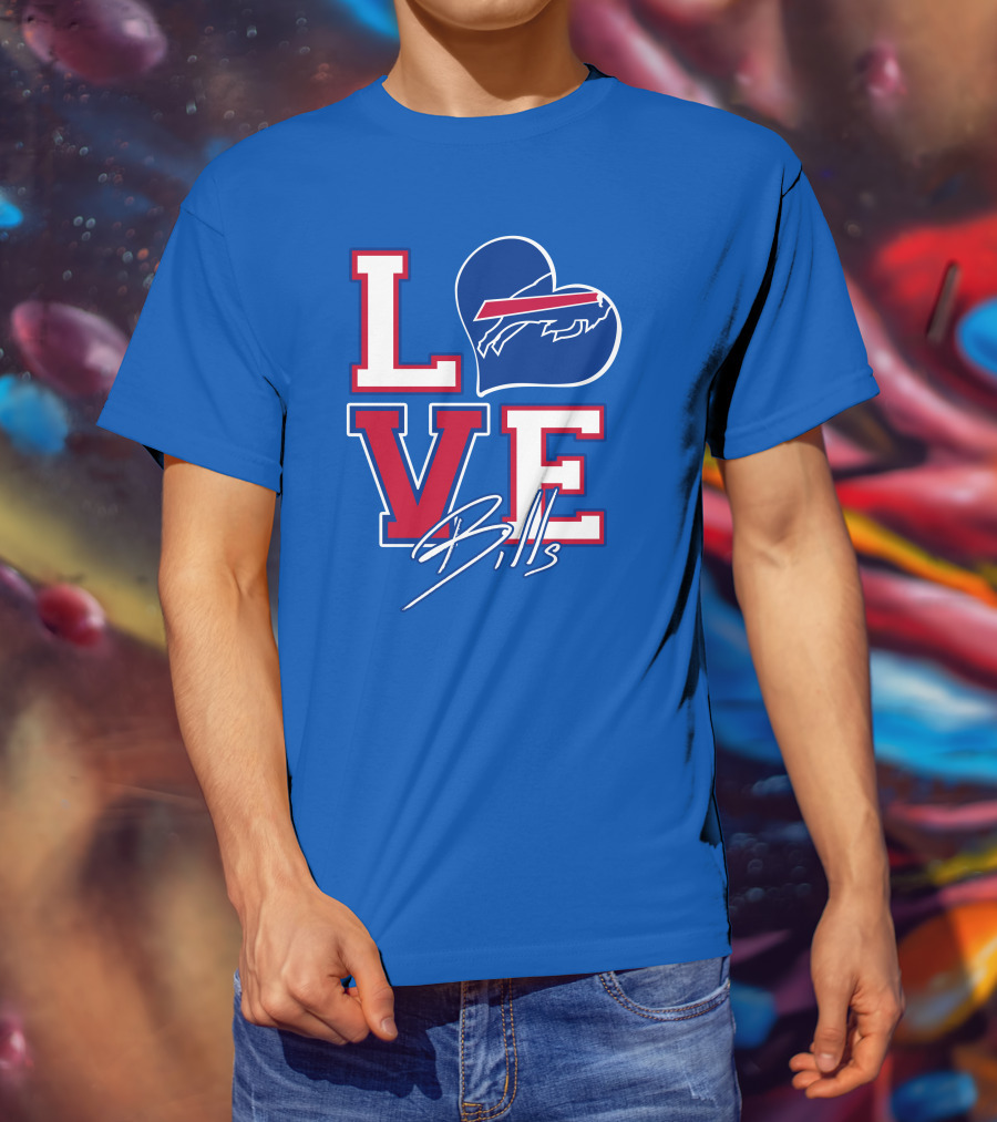 LOVE My Buffalo Bills Heart Logo Featuring Iconic Football Team Emblem T-Shirt