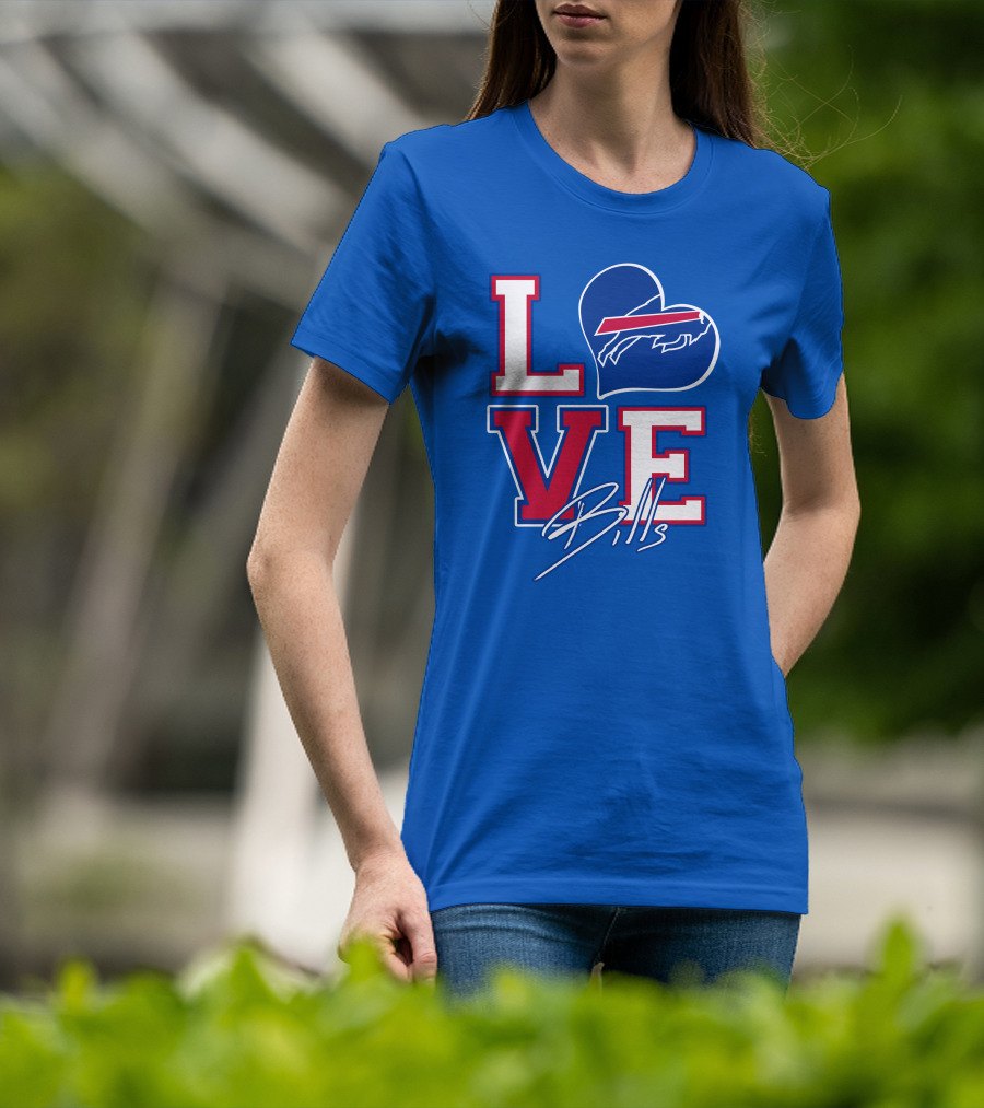 LOVE My Buffalo Bills Heart Logo Featuring Iconic Football Team Emblem T-Shirt