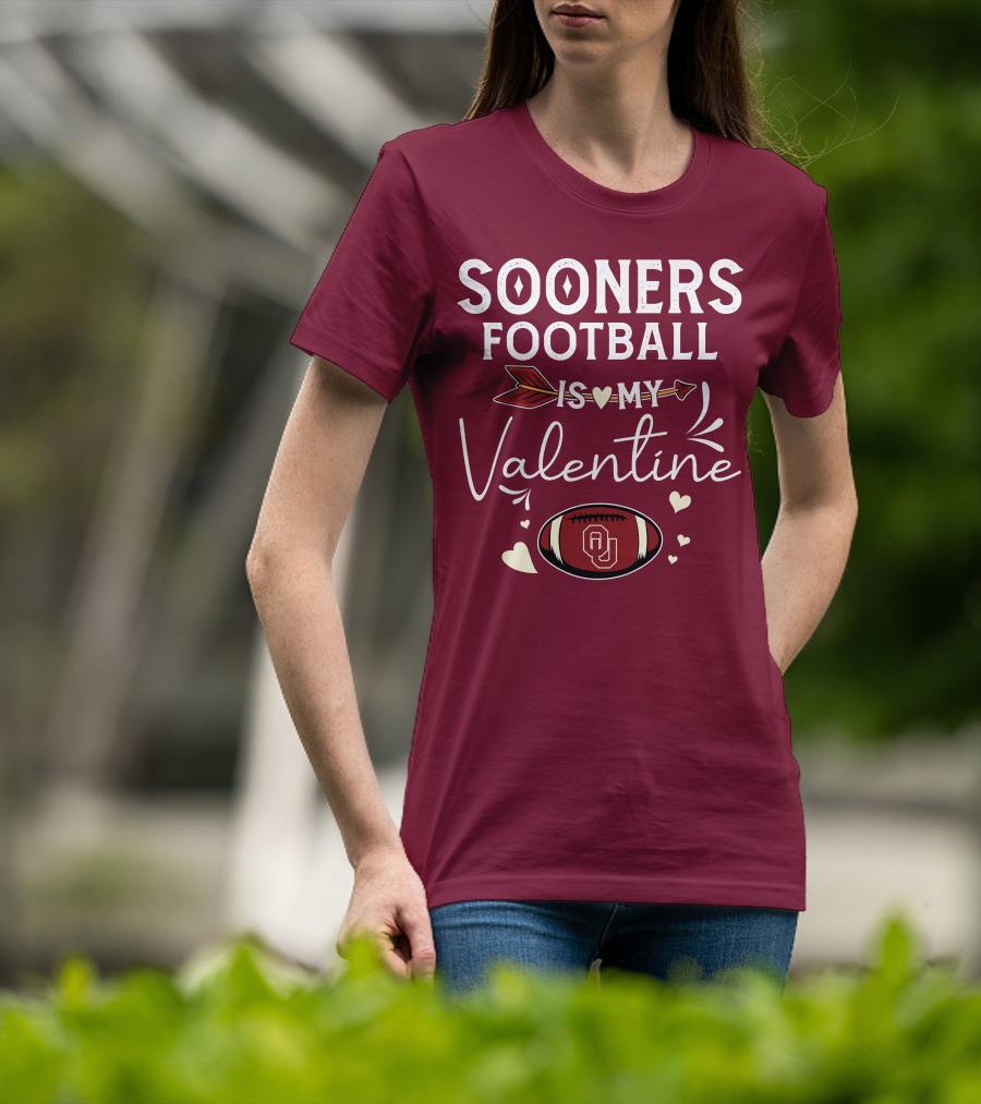 Sooners Football Is My Valentine OU Football Red Arrow And Hearts T-Shirt