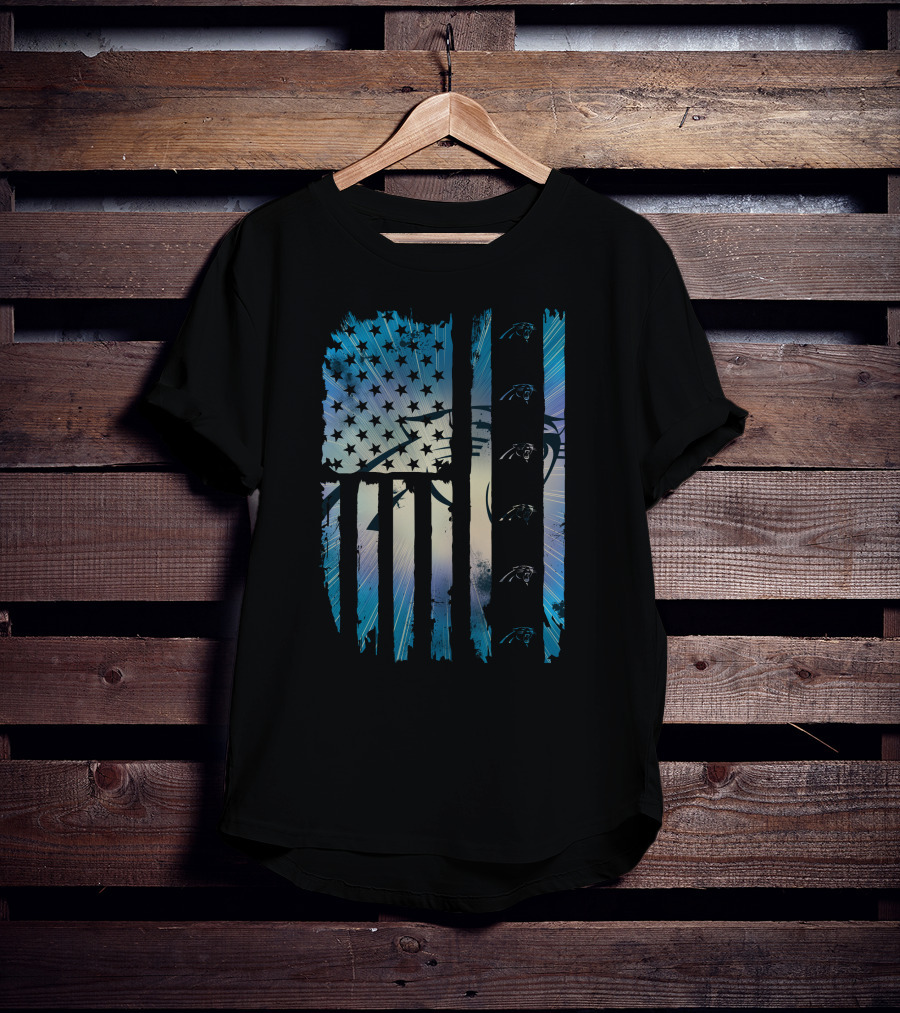 Carolina Panthers American Flag Distressed Stripes T-Shirt