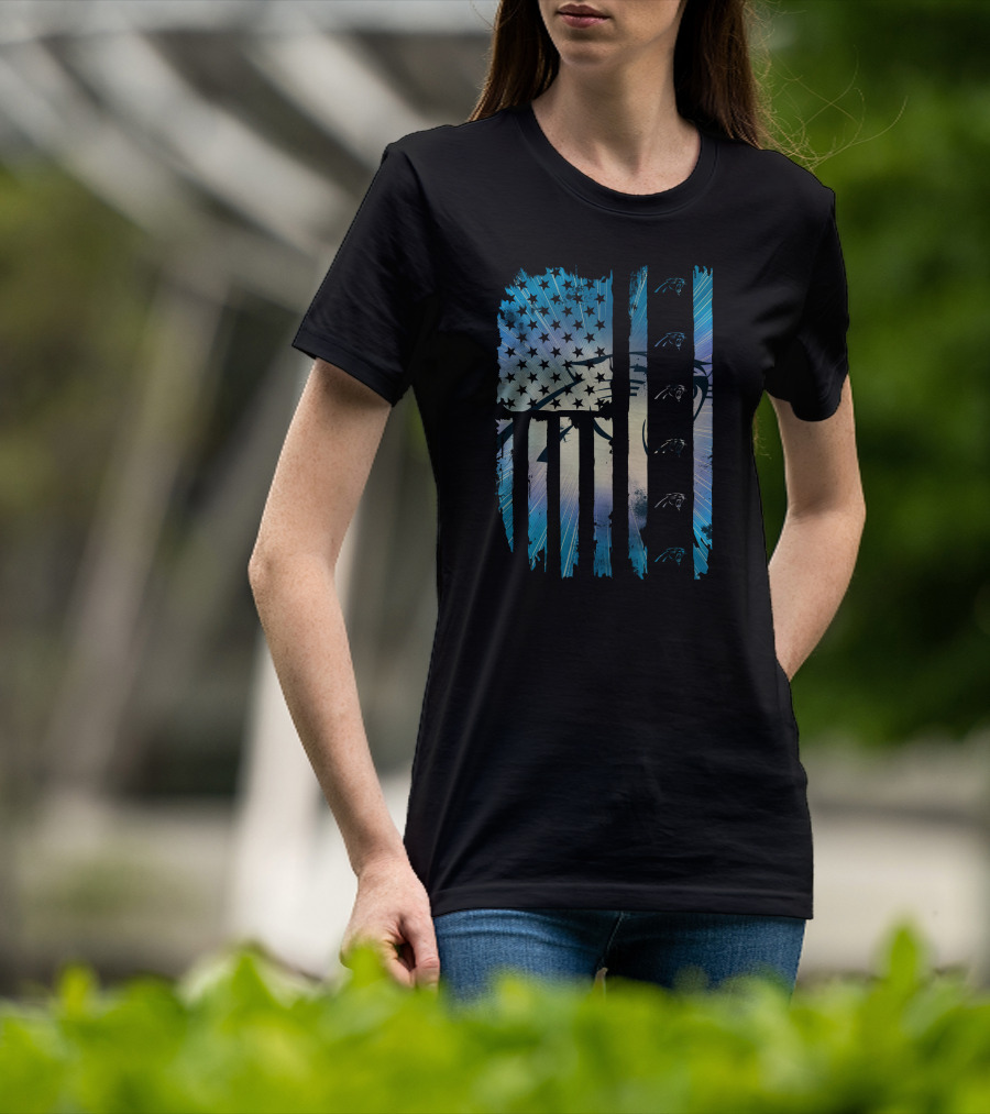 Carolina Panthers American Flag Distressed Stripes T-Shirt
