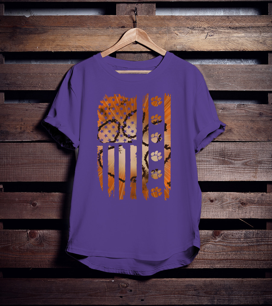 Clemson Tigers Paw Print American Flag T-Shirt