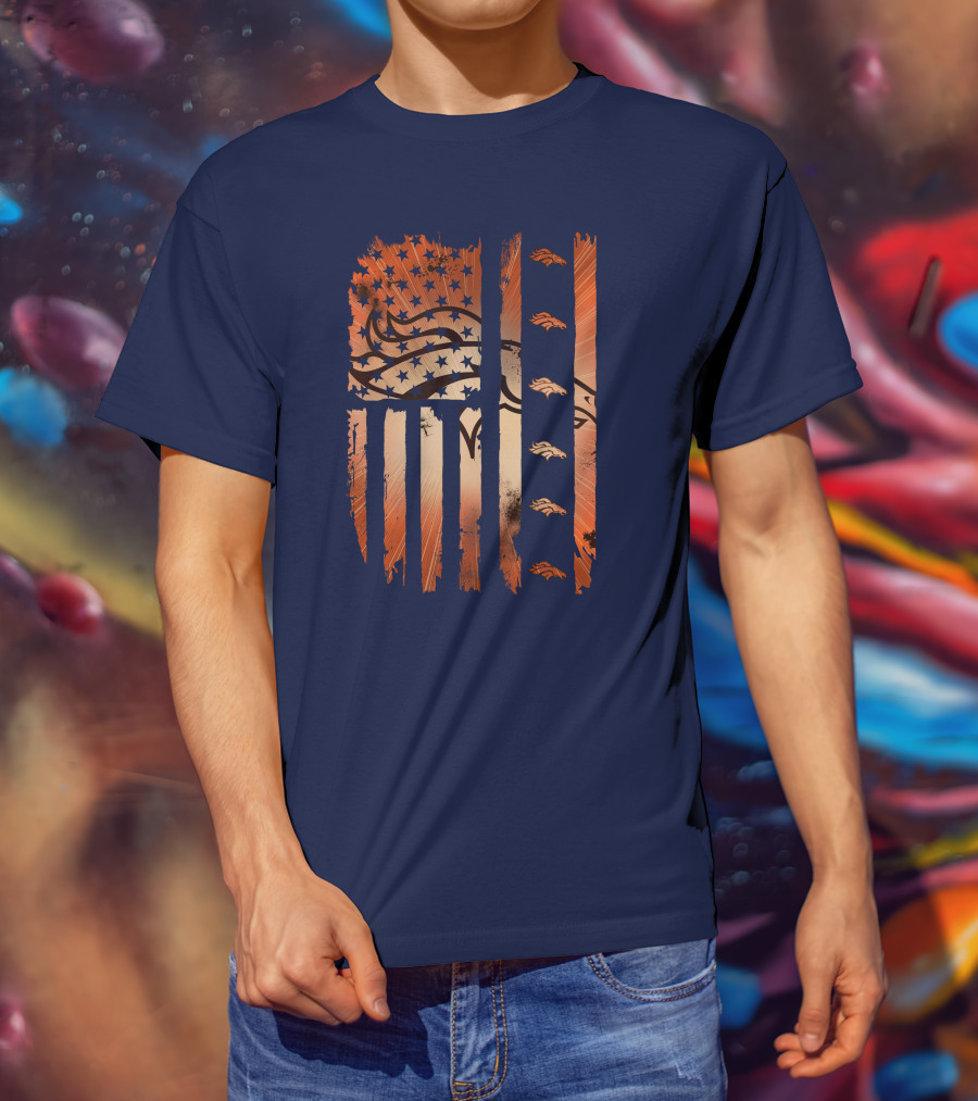 Denver Broncos Distressed American Flag Stars And Stripes T-Shirt