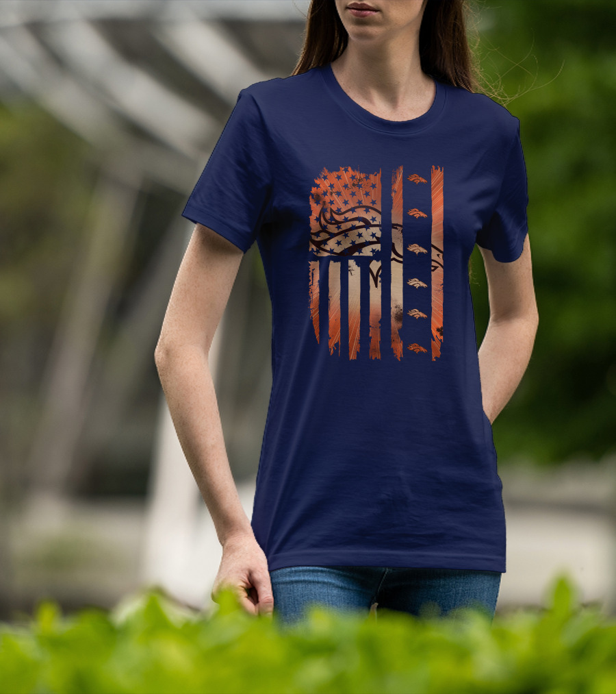 Denver Broncos Distressed American Flag Stars And Stripes T-Shirt