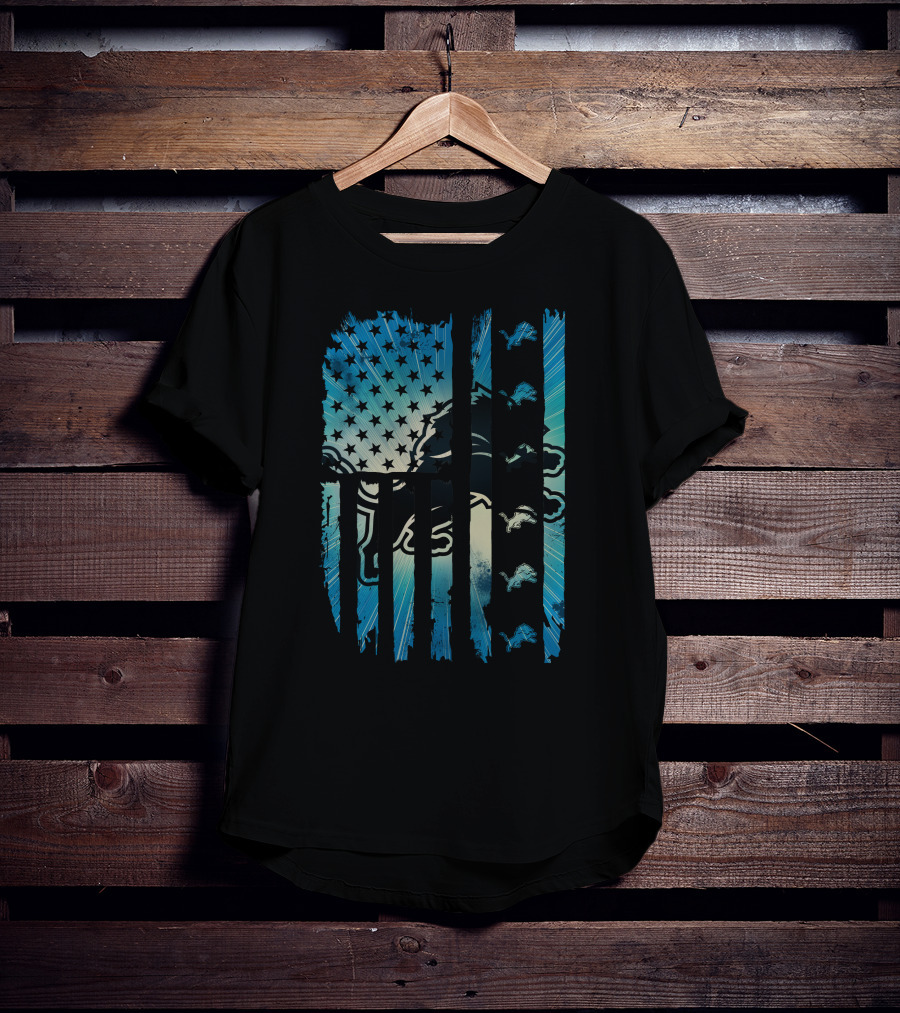 Detroit Lions American Flag Blue Starburst T-Shirt
