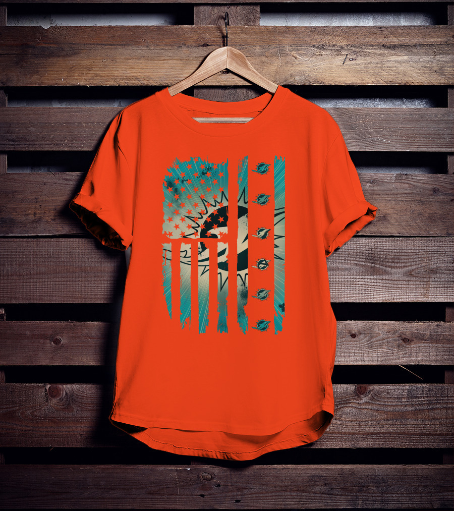 Miami Dolphins American Flag Aqua And Stars T-Shirt